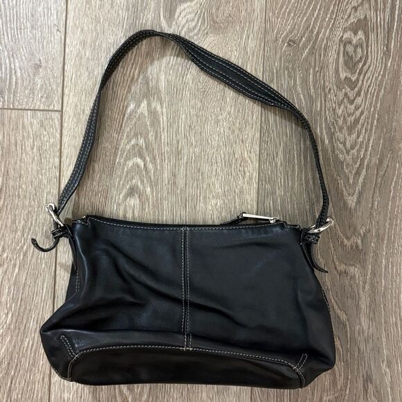 Tignanello Soft Black Leather Women's Hobo Shoulder Bag with SilverTone Hardware - Picture 2 of 8